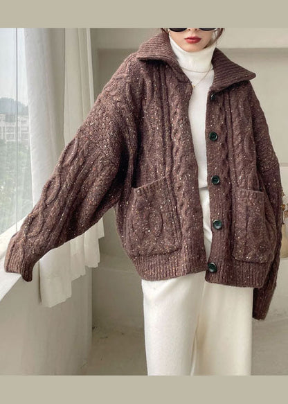 Chocolate Peter Pan Collar Button Knit Winter Coat