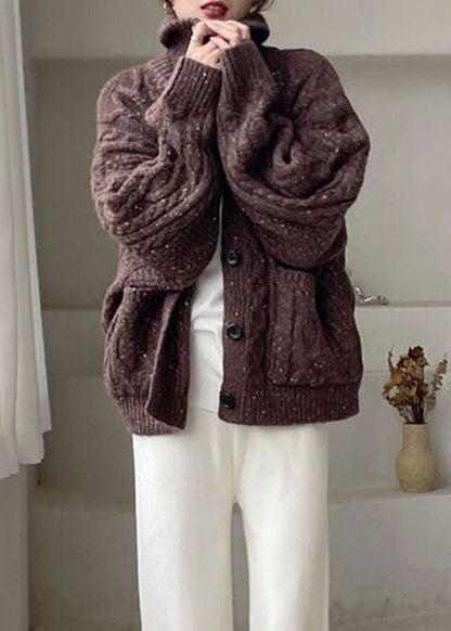 Chocolate Peter Pan Collar Button Knit Winter Coat