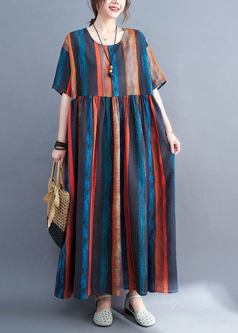 Colorblock Oversized Striped Linen Dresses Summer