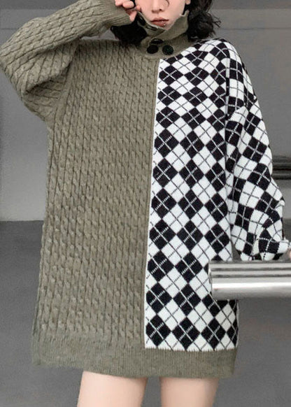 Colorblock Turtle Neck Patchwork Cable Knit Sweater Tops Winter