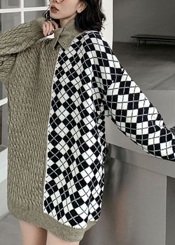 Colorblock Turtle Neck Patchwork Cable Knit Sweater Tops Winter