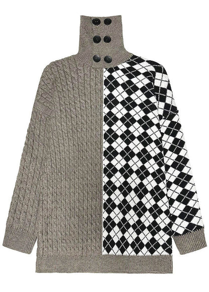 Colorblock Turtle Neck Patchwork Cable Knit Sweater Tops Winter