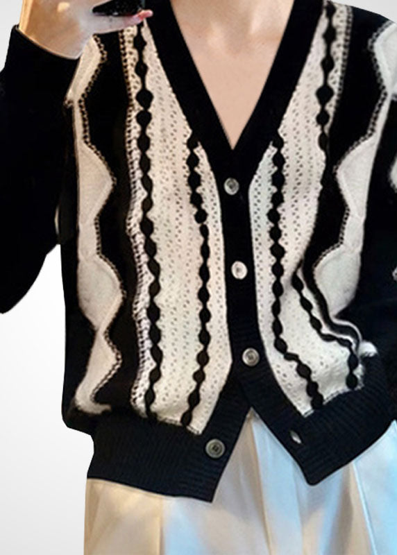 Colorblock V Neck Patchwork Wool Knit Cardigan Winter