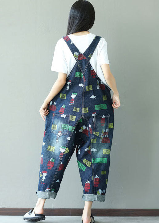 Dark Blue Print Jumpsuits Pockets Summer