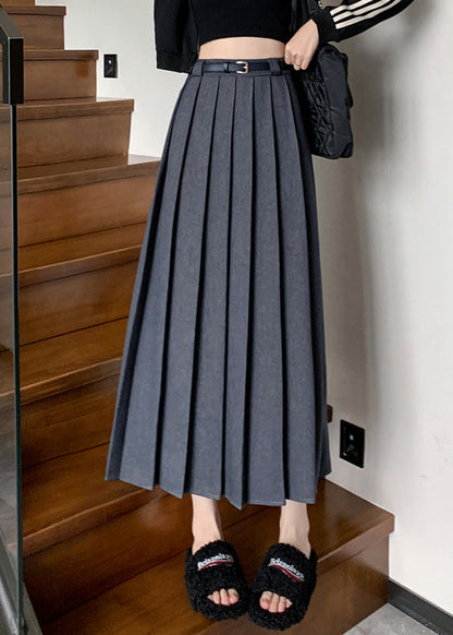 Dark Grey Patchwork Draping Pleated Skirt Fall