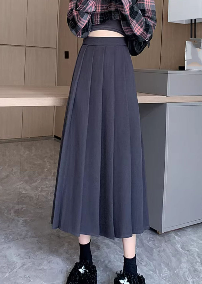 Dark Grey Patchwork Draping Pleated Skirt Fall