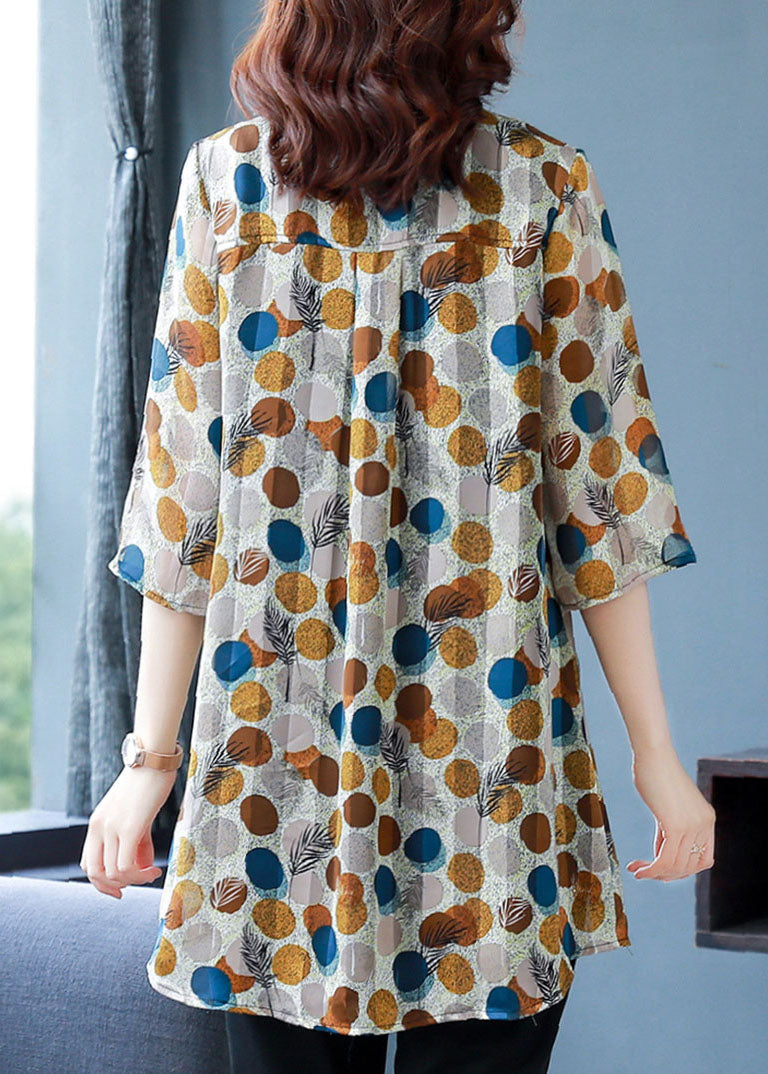 Dot Print Peter Pan Collar Button Silk Shirt Top Summer