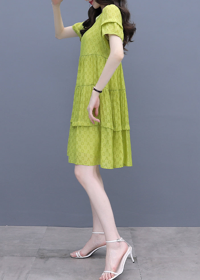 Fluorescent Green O-neck Graphic Patchwork Mid Dress Summer