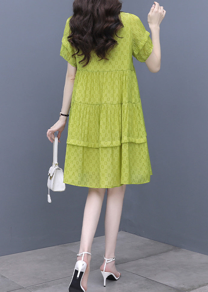 Fluorescent Green O-neck Graphic Patchwork Mid Dress Summer
