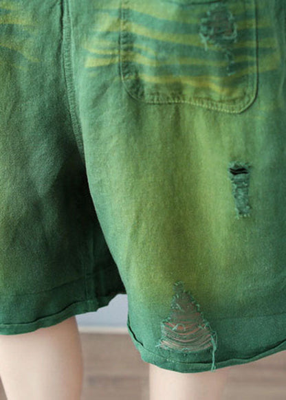 Green Oversized Cotton Ripped Jumpsuits Shorts Summer