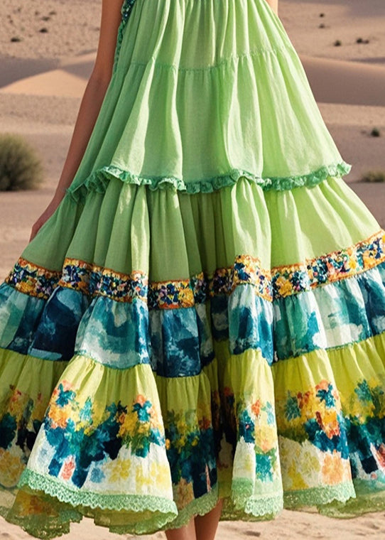 Green Oversized Print Exra Large Hem Cotton Sundress Summer