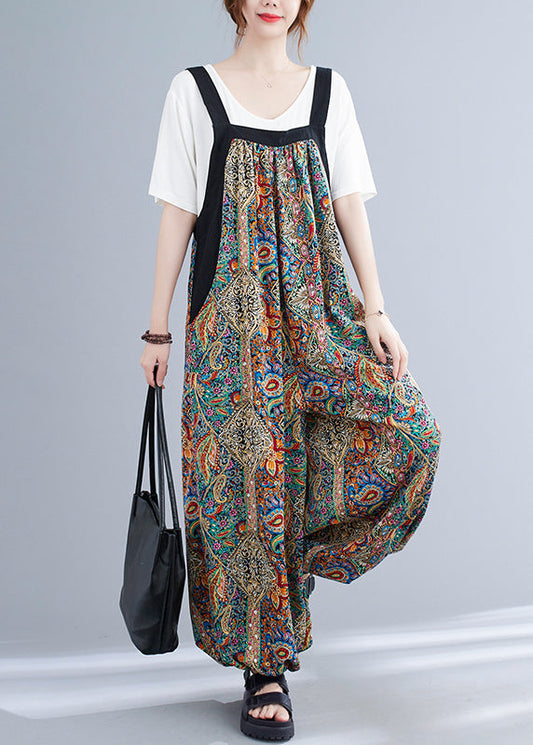 Green Oversized Print Pockets Spandex Jumpsuit Summer