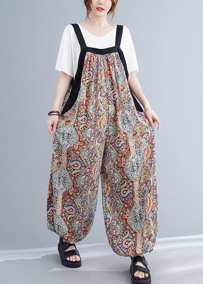 Green Oversized Print Pockets Spandex Jumpsuit Summer