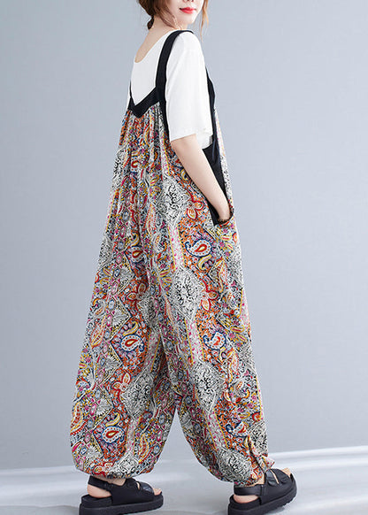 Green Oversized Print Pockets Spandex Jumpsuit Summer