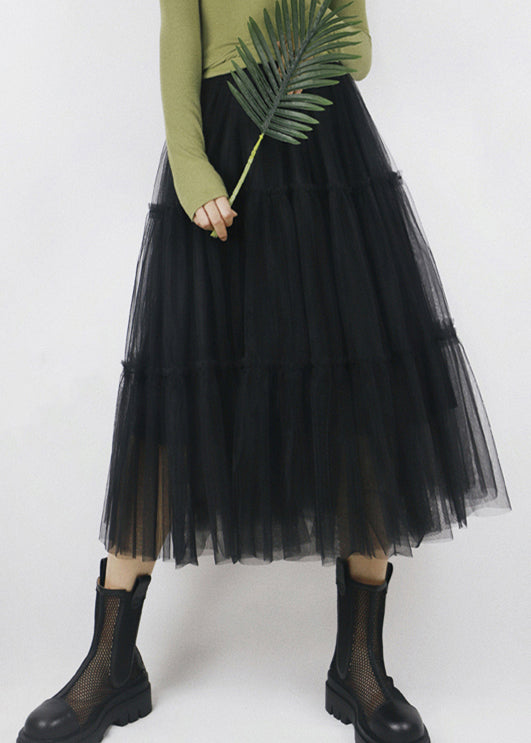 Green Patchwork Tulle a Line Skirts Spring