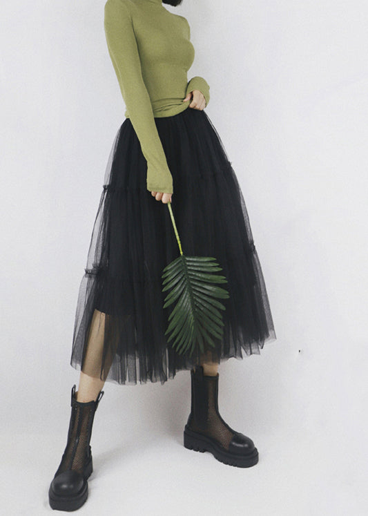 Green Patchwork Tulle a Line Skirts Spring