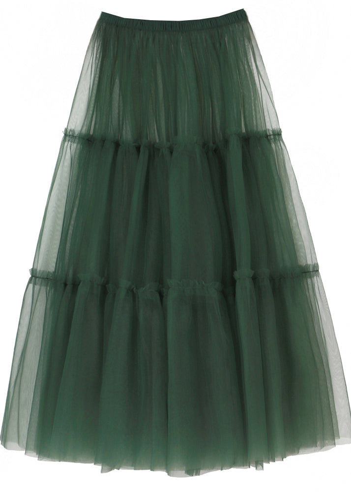 Green Patchwork Tulle a Line Skirts Spring