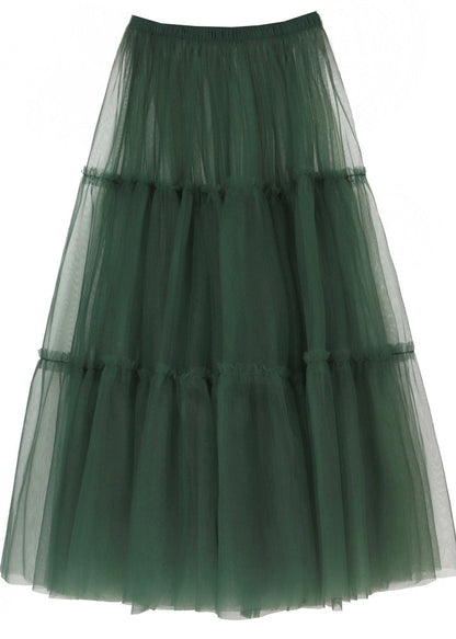 Green Patchwork Tulle a Line Skirts Spring