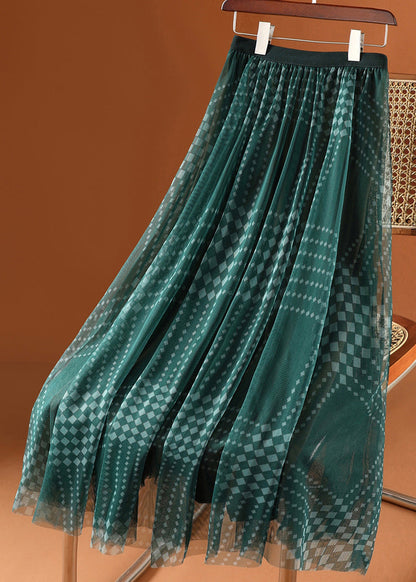 Green Print High Waist Tulle a Line Skirts Spring