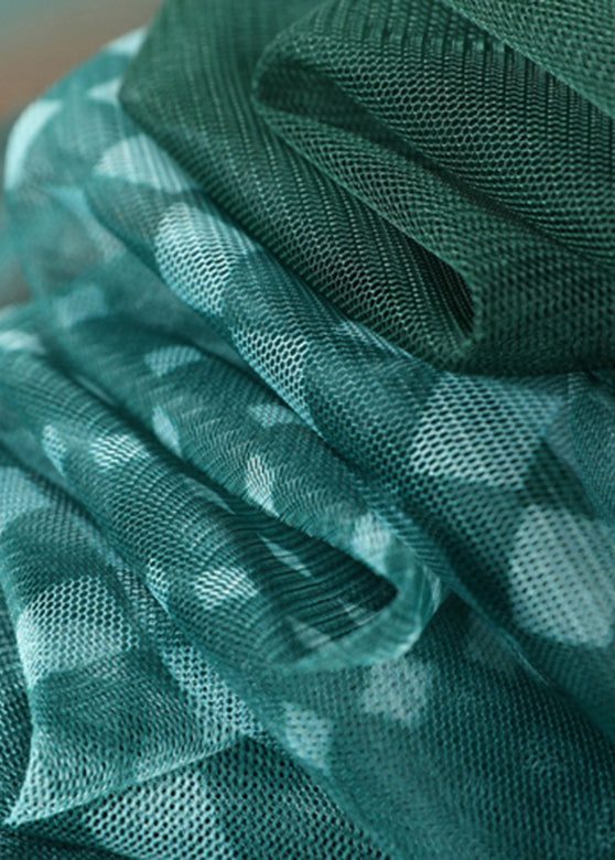 Green Print High Waist Tulle a Line Skirts Spring