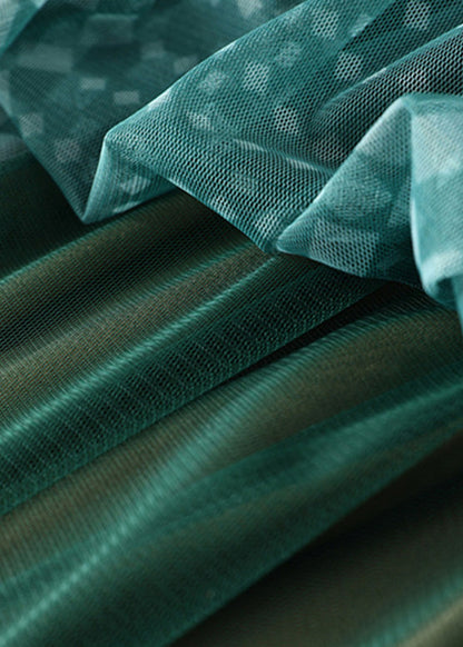Green Print High Waist Tulle a Line Skirts Spring