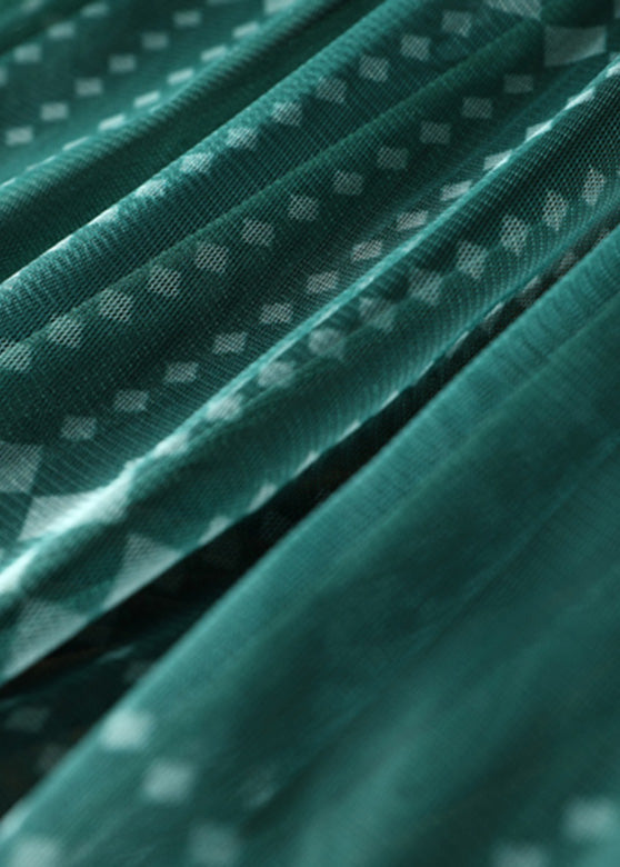 Green Print High Waist Tulle a Line Skirts Spring