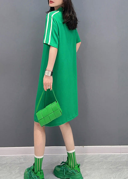 Green Stand Collar Mid Dress Summer
