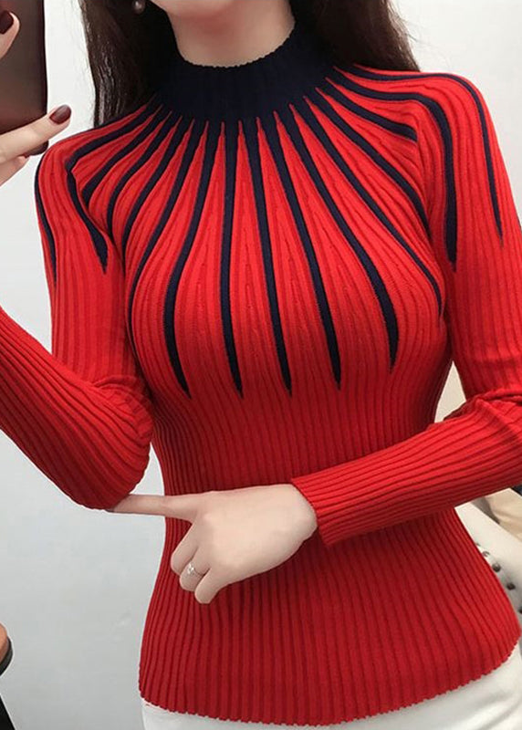 Green Turtleneck Striped Thick Knit Sweaters Bottoming Shirt