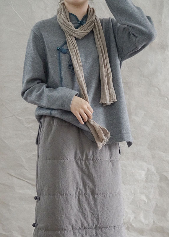 Grey Loose Oriental Fall Knit Long Knit Sweaters