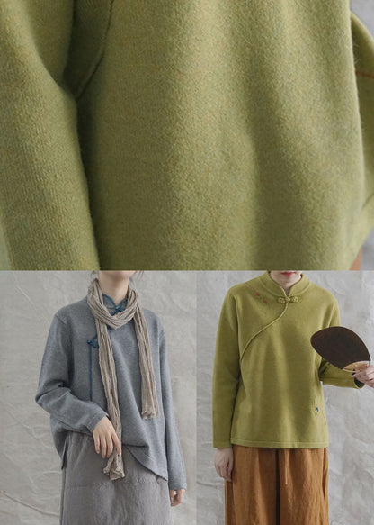 Grey Loose Oriental Fall Knit Long Knit Sweaters