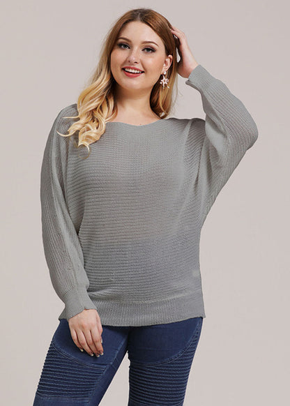 Grey O-neck Cozy Knit Sweaters Fall
