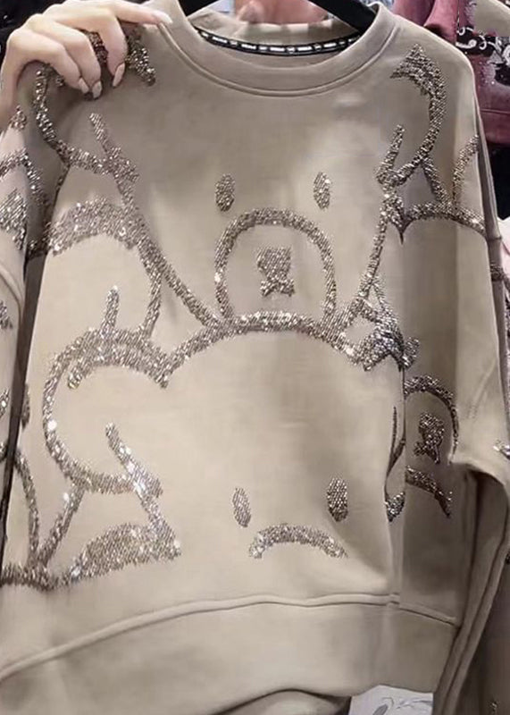 White Text O-neck Sequins Sweatshirt Spring