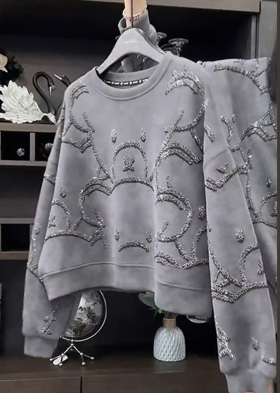 White Text O-neck Sequins Sweatshirt Spring