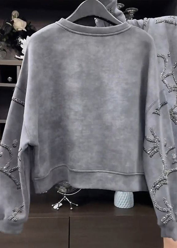 White Text O-neck Sequins Sweatshirt Spring