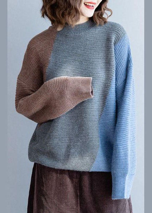 Grey Patchwork Woolen Knit Sweaters Winter