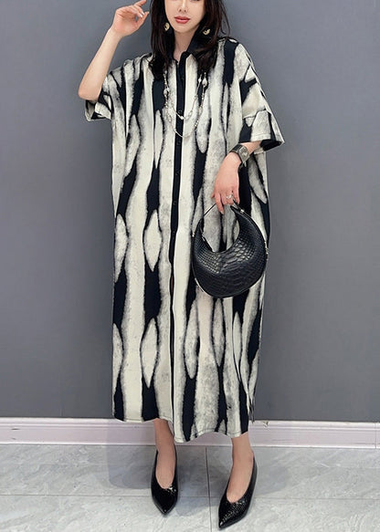 Grey Peter Pan Collar Print Patchwork Cotton Shirts Dress Summer