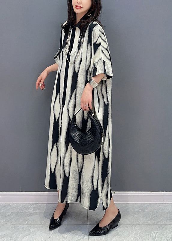 Grey Peter Pan Collar Print Patchwork Cotton Shirts Dress Summer