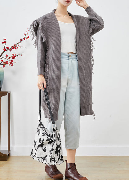 Grey Tasseled Sailor Collar Knit Cardigans Summer