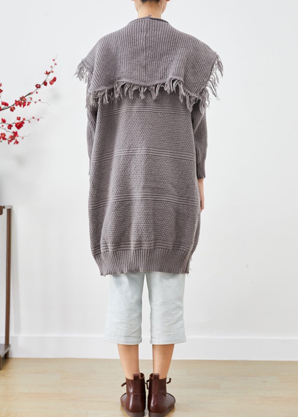 Grey Tasseled Sailor Collar Knit Cardigans Summer