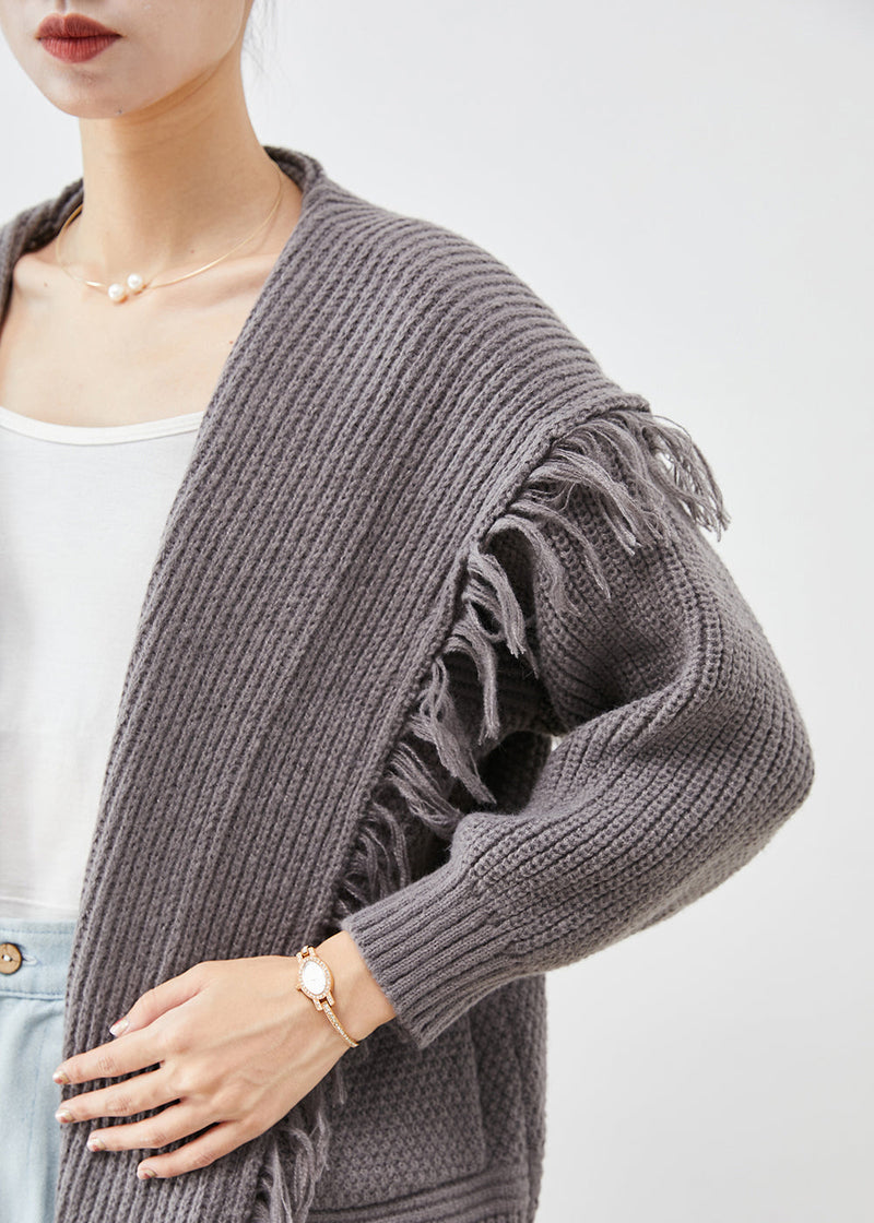Grey Tasseled Sailor Collar Knit Cardigans Summer