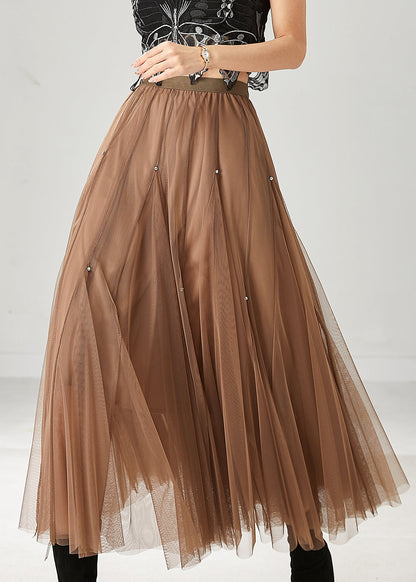 Khaki Exra Large Hem Nail Bead Tulle Skirts Spring
