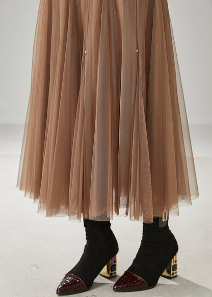 Khaki Exra Large Hem Nail Bead Tulle Skirts Spring
