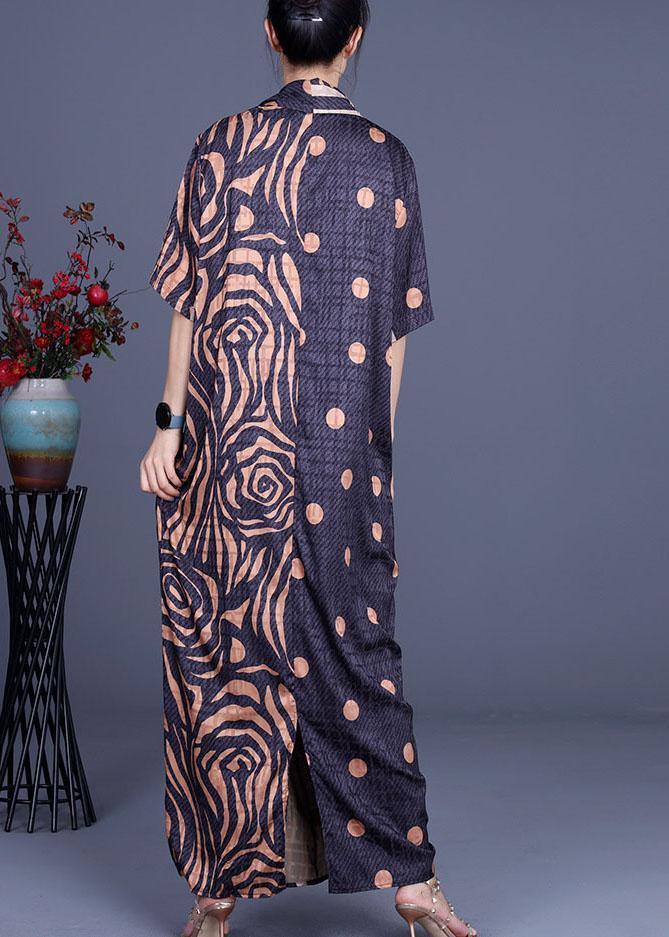 Khaki Print Asymmetrical Design Chiffon Dresses Summer