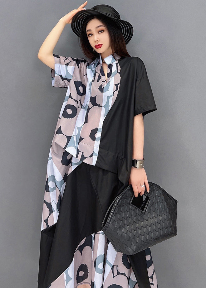 Khaki Stand Collar Asymmetrical Design Holiday Dress Short Sleeve