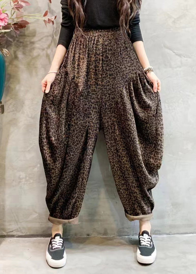 Leopard Print Draping High Waist Wide Leg Pants