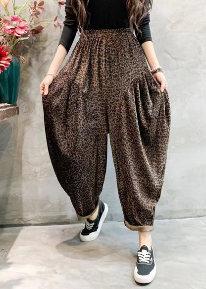 Leopard Print Draping High Waist Wide Leg Pants