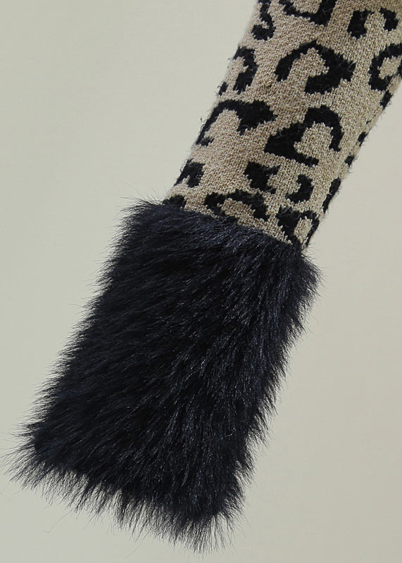 Leopard V Neck Print Patchwork Cotton Knit Sweater Winter