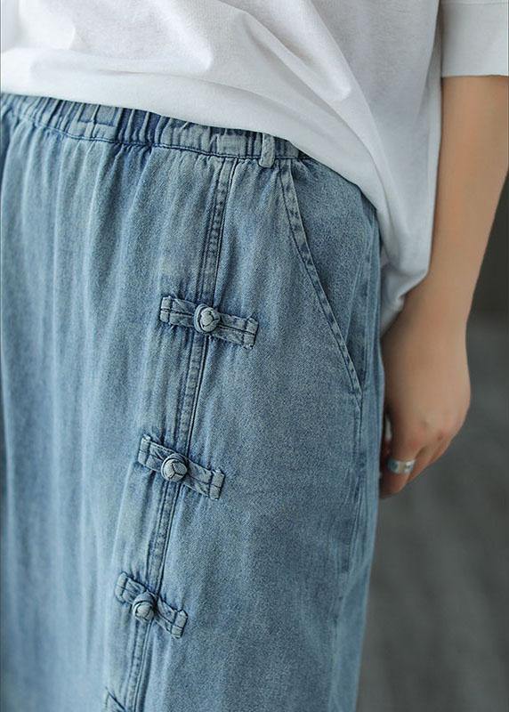 Light Blue Asymmetrical Design Button a Line Pockets Fall Skirts