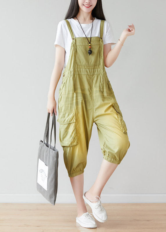 Light Green Oversized Pockets Cotton Jumpsuits Spring