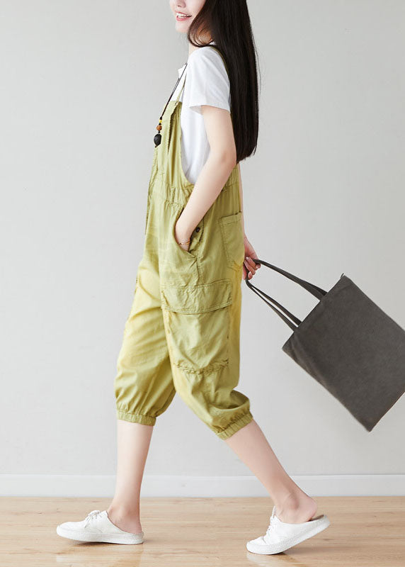 Light Green Oversized Pockets Cotton Jumpsuits Spring